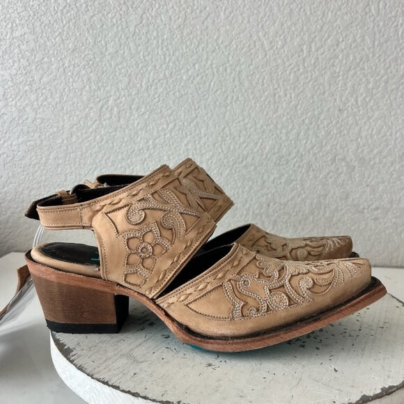 Lane Robin Mule Tan Cowboy Boots Womens 7.5 Cowgirl Western Leather Short Ankle - Picture 2 of 12